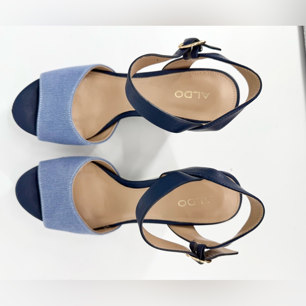 Aldo Blue and White Wedge Sandals - Picture 2 of 4